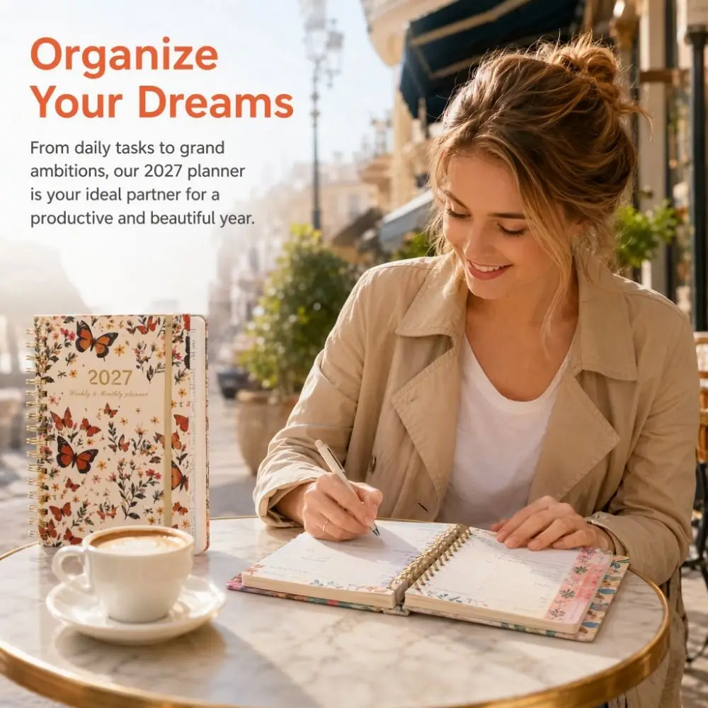 A5 2027 Planner Notebook Spiral Bound Weekly & Monthly Planner A5 Agenda Book Floral Pattern Portable Schedule Book