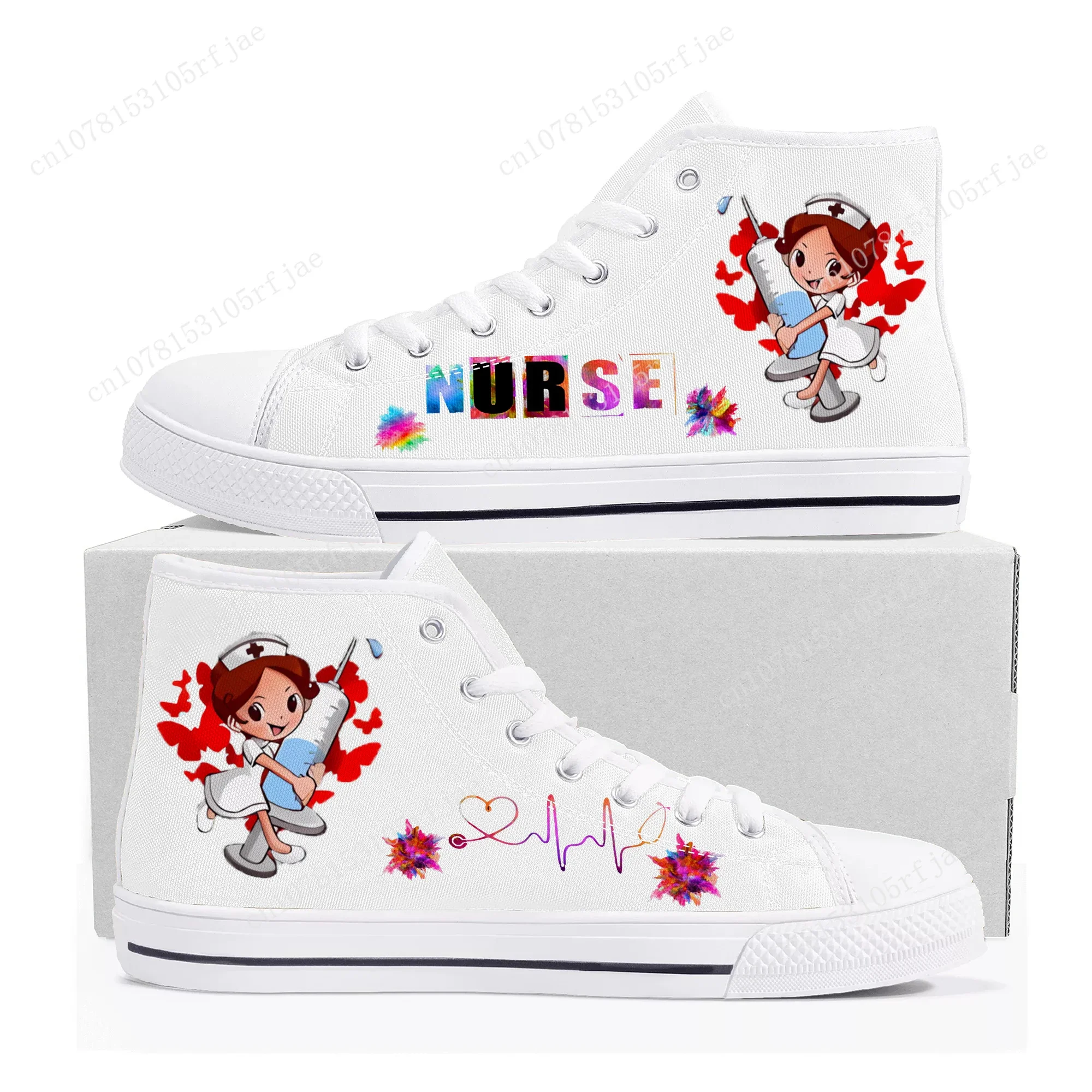 

New Nurse Shoes Heart Beat Brand High Top Sneakers Mens Womens Teenager High Quality Canvas Shoes Casual Tailor Made Sneaker