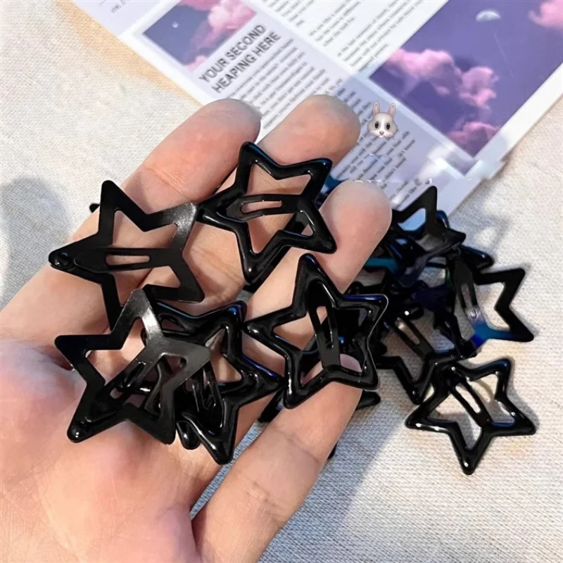 10pcs Black Star BB Hair Clips Women Grils Cute Metal Star Hair Clips Side Barrettes Hair Grip Y2K Hair Accessories Headwear