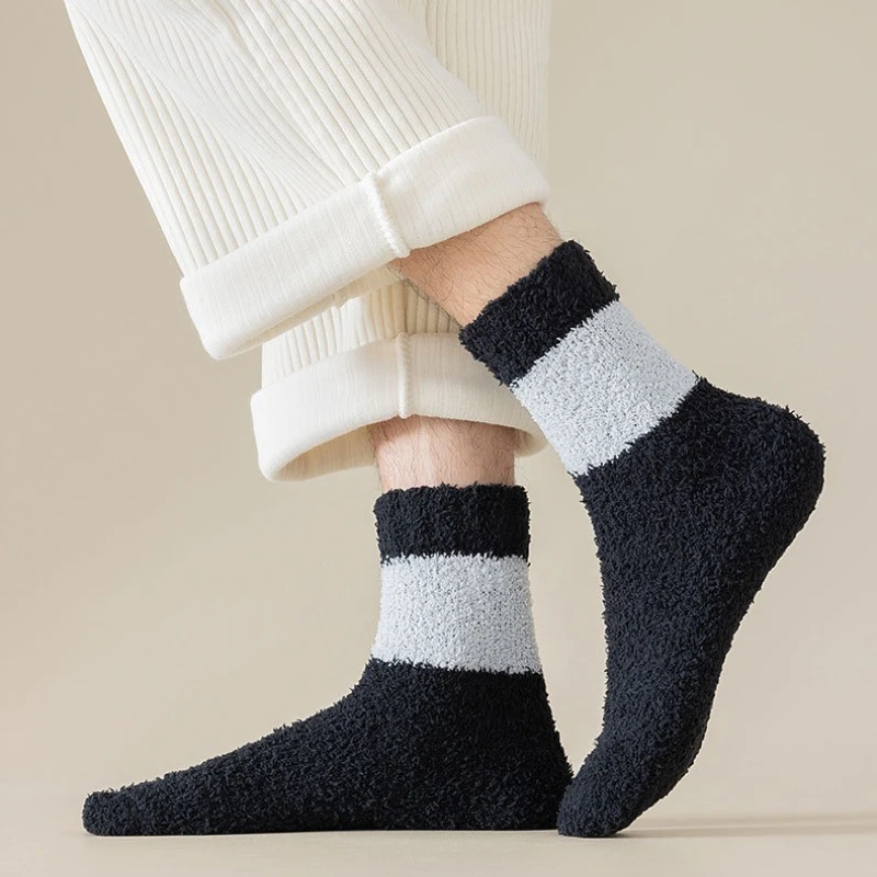 Calcetines de lana de coral para hombre, calcetines térmicos gruesos que no se desprende para el invierno, calcetines cálidos y informales para dormir