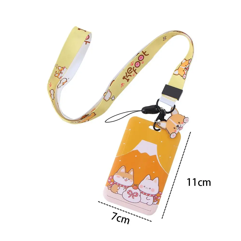 Gantungan kunci dengan Lanyard Shiba Inu, wadah kartu kredit, penutup penyimpanan kartu ID, kontrol akses kartu, wadah kartu kartun