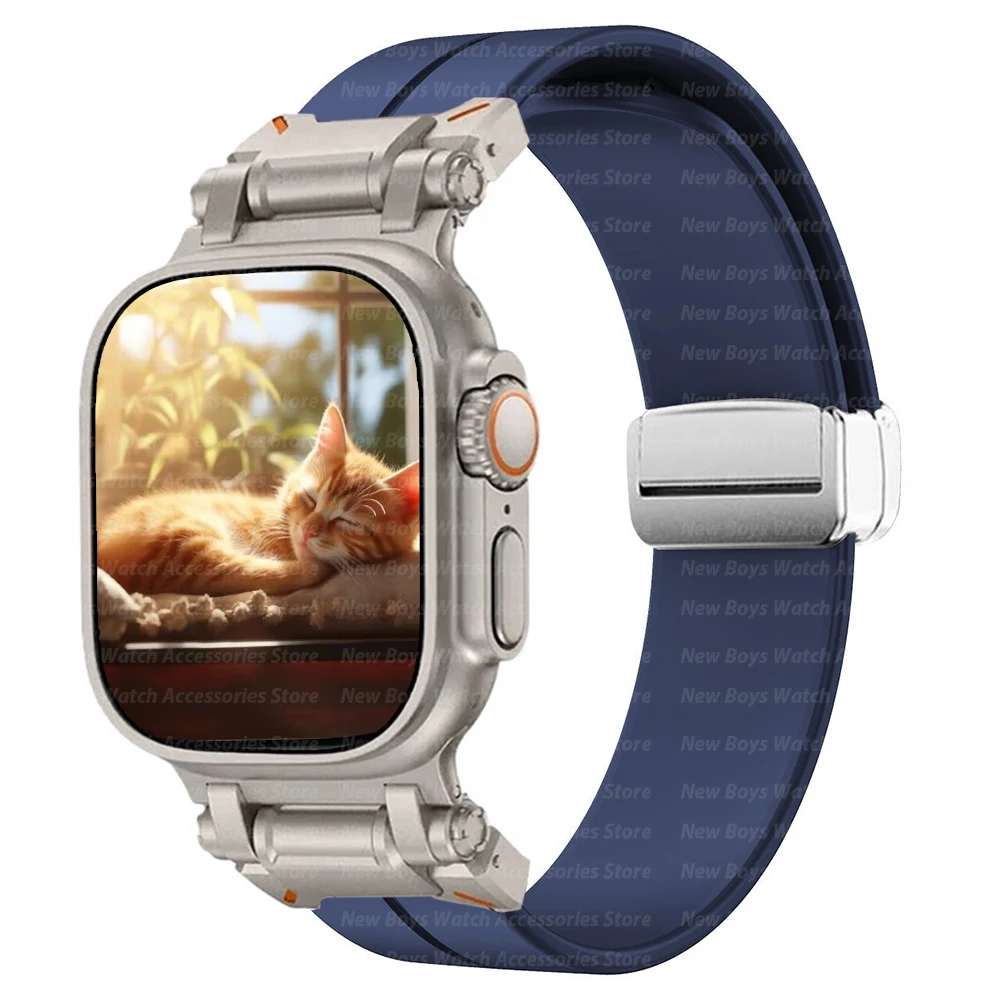 Gelang silikon warna Titanium untuk Apple Watch, tali silikon warna Titanium untuk Iwatch Seri 7 8 6 Se 5 4 9 Ultra2 49mm 45mm 44mm 42mm