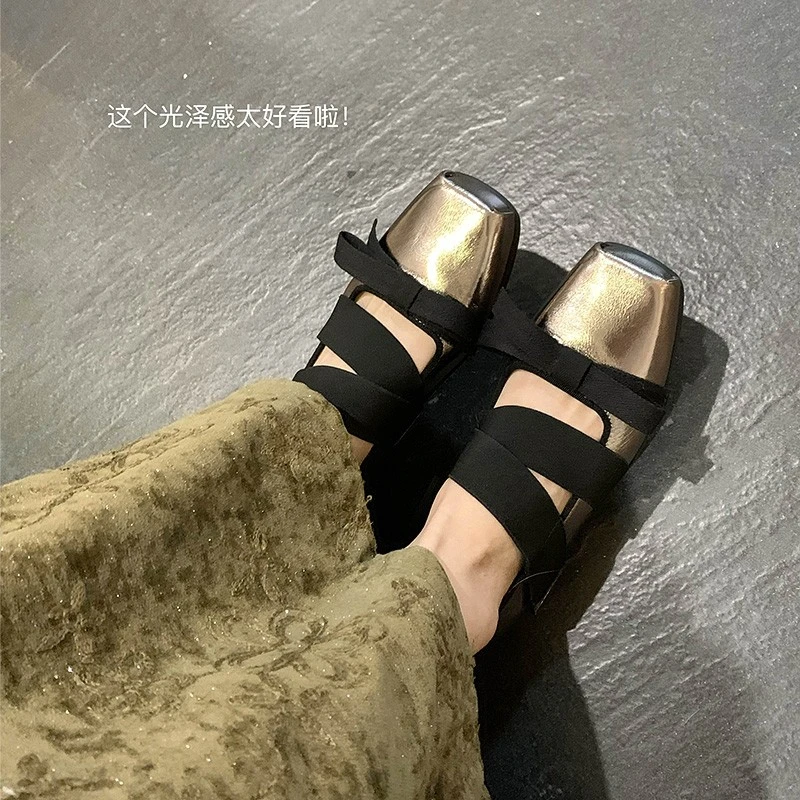 قسط تحسس أحذية الباليه 35-40 جديد مربع رئيس ربطة القوس فيونكة النمط الأجنبي أحذية ماري جين عادية ملابس خارجية مزاجه الأحذية