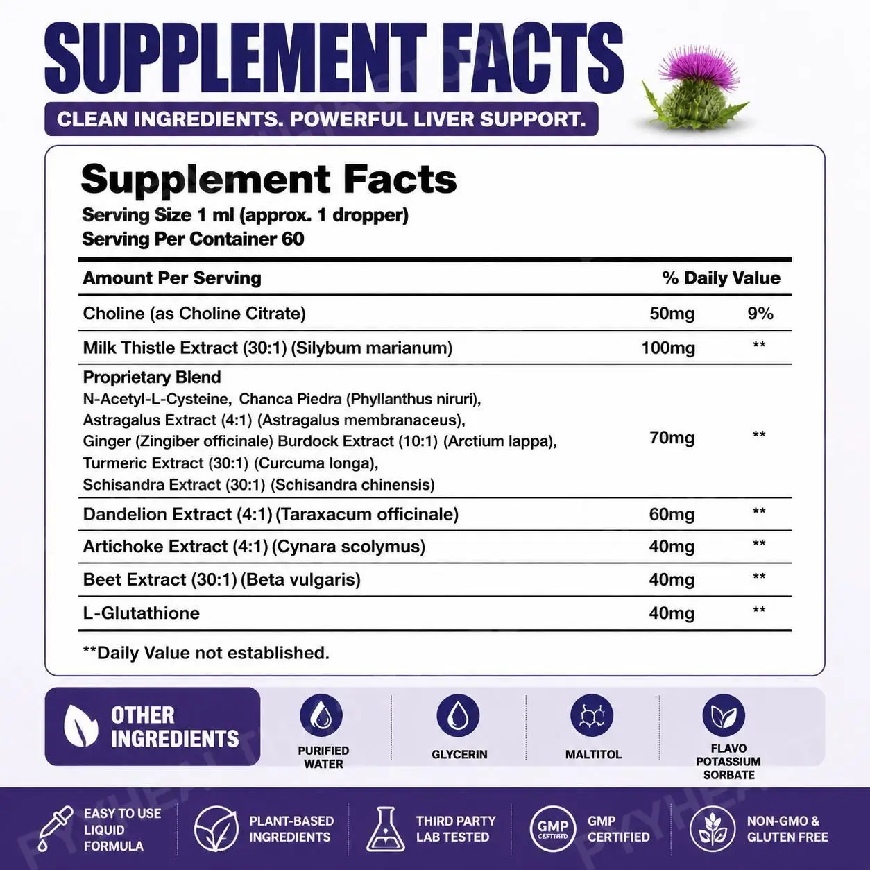 Milk Thistle NAC Extract Liquid Drops Supports Liver Metabolic Function with Choline and L-Glutathione Plus Artichoke 60 ML