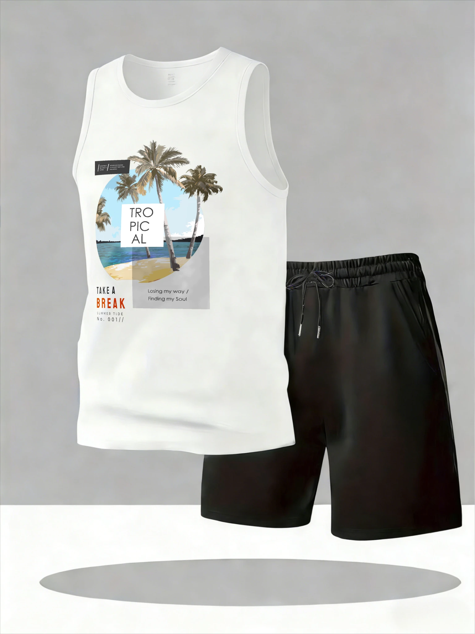 

Men's Tank Top Sets 2026 Summer Quick drying Breathable 2 piece set sports running two-piece set crewneck seaside oversize