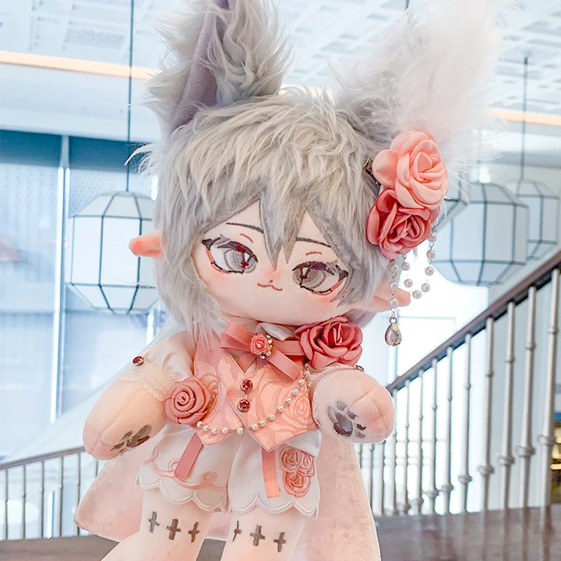 

20cm Plush Doll Clothes Sweet Pink Double Sided Cloak Rose Hair Clip Vest Top Satin Shirt Tie Pants Set For Doll Accessories Toy