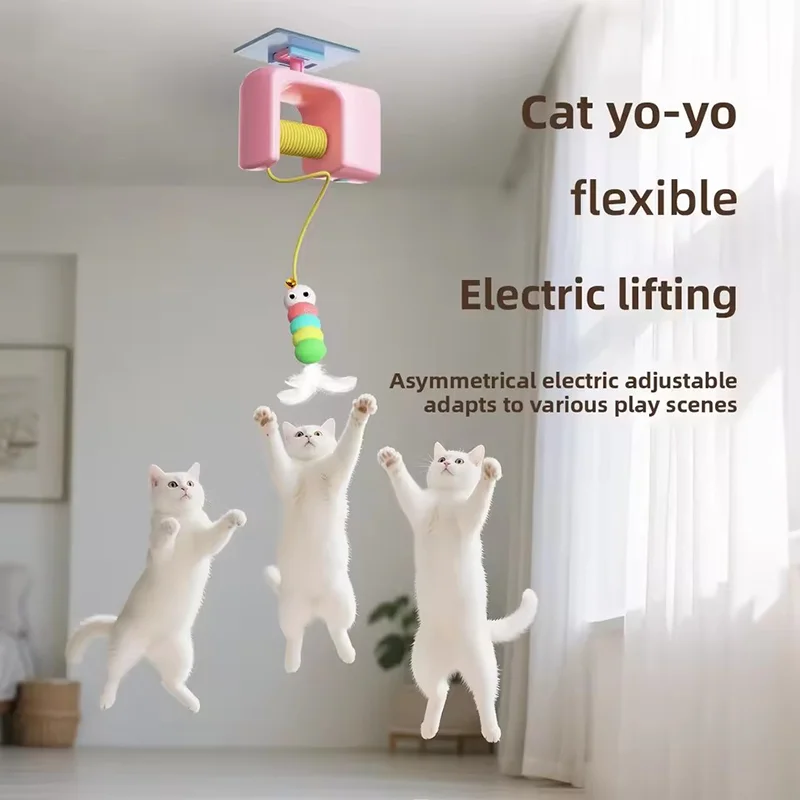 Juguete de gato con movimiento de caza automático, elevación eléctrica, captura de salto, YOYo, colgante de puerta, juguete interactivo de columpio autorentrante para gato