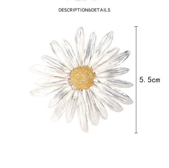 Classic Silver Color Daisy Flower Pin Brooch for Winter Sweater T-shirt Accessories Women Jewelry