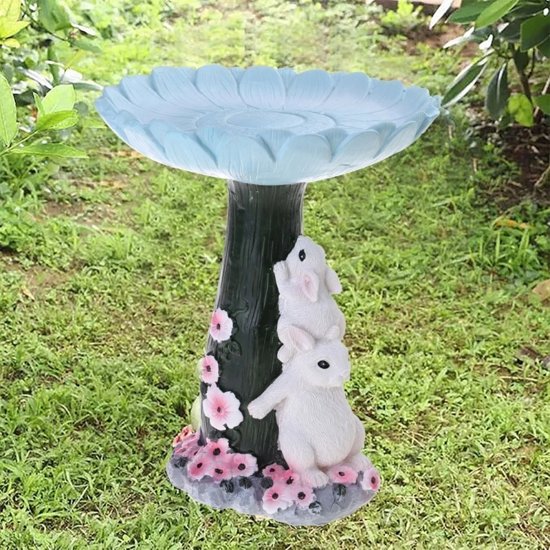 

Bunny Bird Bath Bird Feeder Resin Garden Statue Sculpture Birdfeeder Ornament D08D