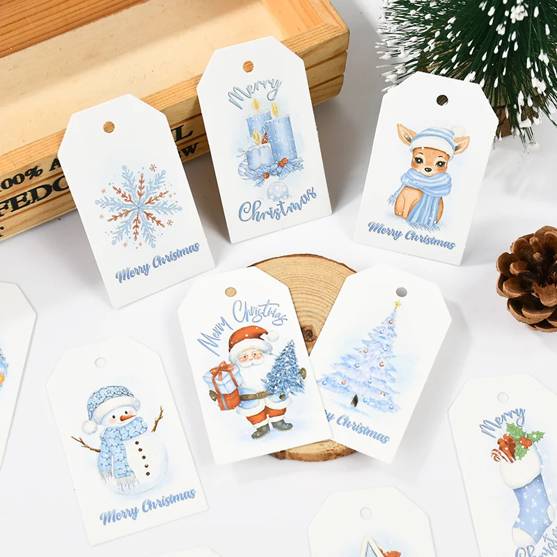 50pcs Merry Christmas Tags Scallop Shape Kraft Paper Card Gift Tag Santa Claus Pattern Xmas Tree Hanging Decor Festival Supplies