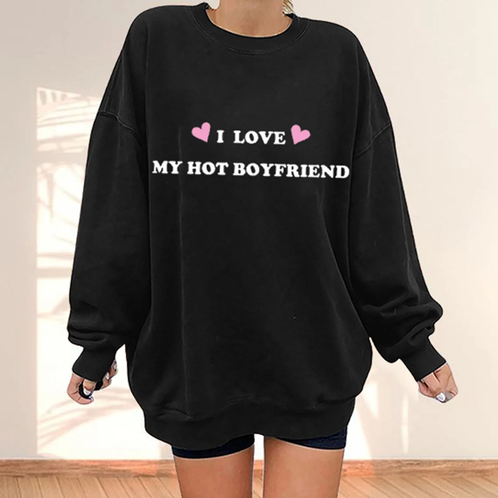 

Hoodies Sweatsuits Women Women's Fashion Leisure Love Words Love Printing Round Neck Long Sleeved Loose Women Sweatshirt Small