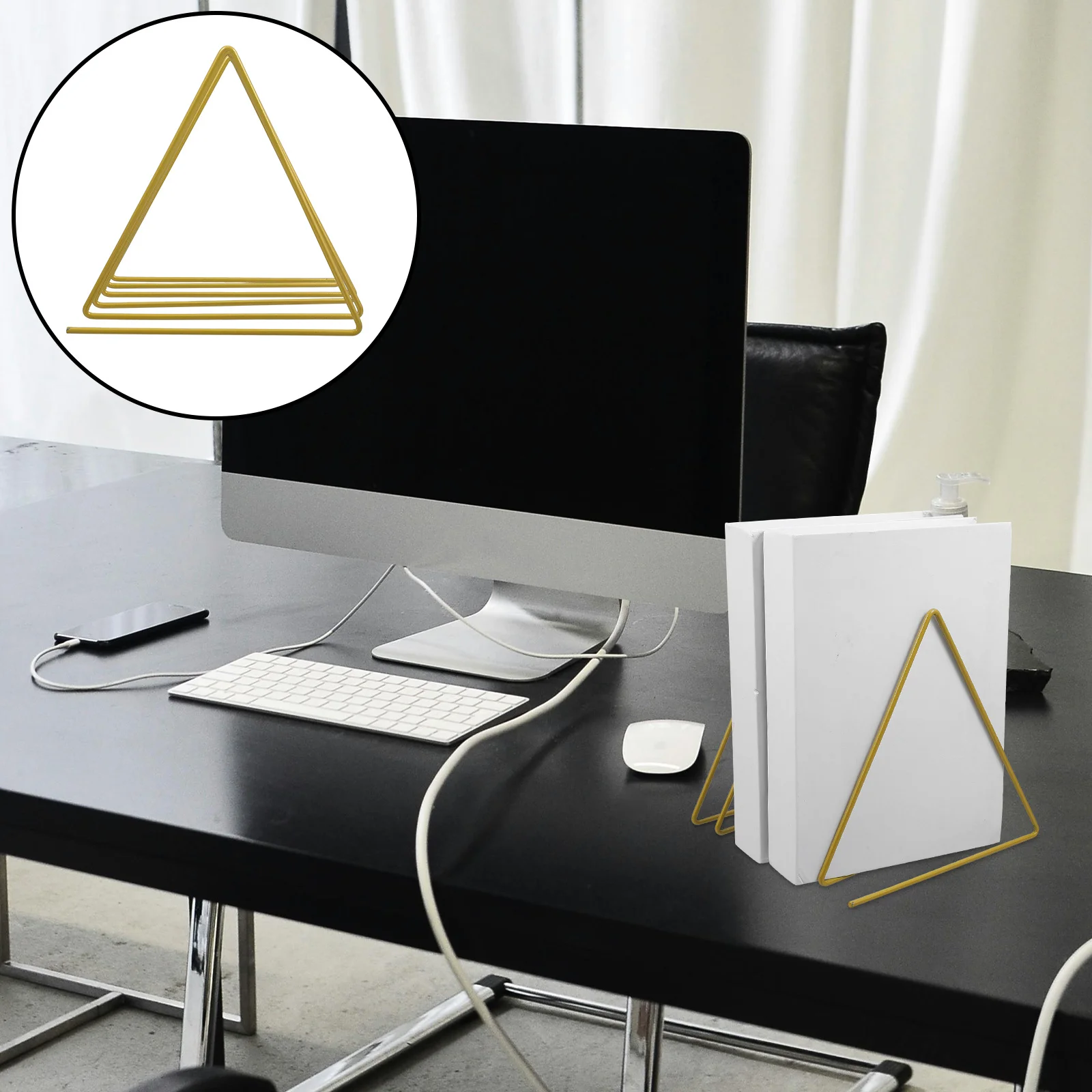 

Stylish Triangle Desktop File Organizer Metal Bookshelf for Office School Home Use Vertical Magazine Rack Notebook Holder Space