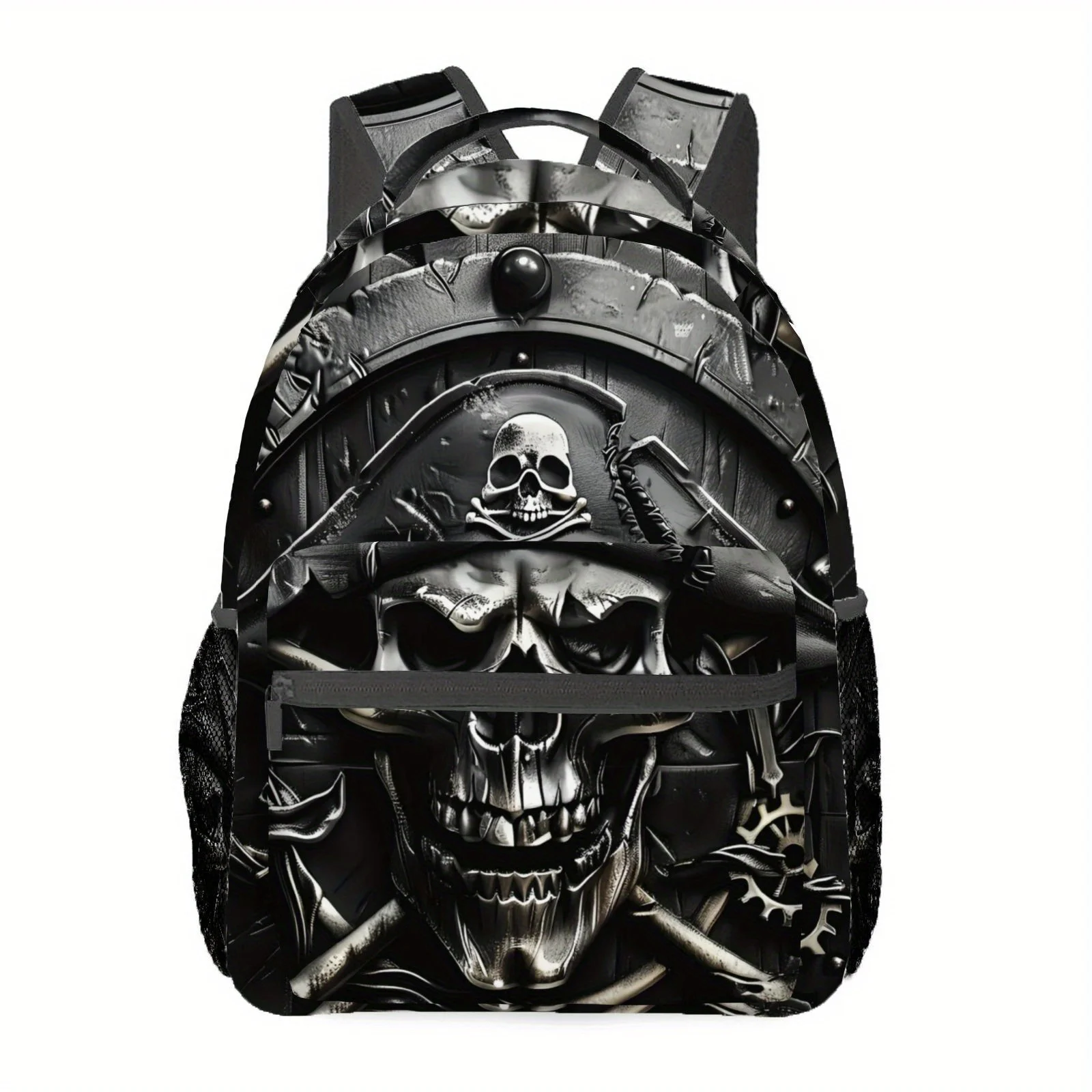 Skull Pirate Backpack Adjustable Student Backpack | Multiple Pockets with Skull Pirate Design and Zipper