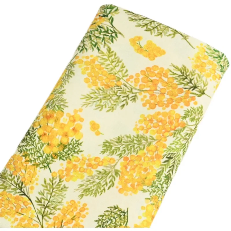 100% Cotton Fabric with Yellow Colored Flower Print, Handmade DIY Garment Dress, Sewing Tissue, CR-1391