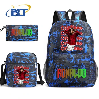 CR7 printed student school bag set youth backpack pencil case shoulder bag 3-piece set kids back-to-school gift