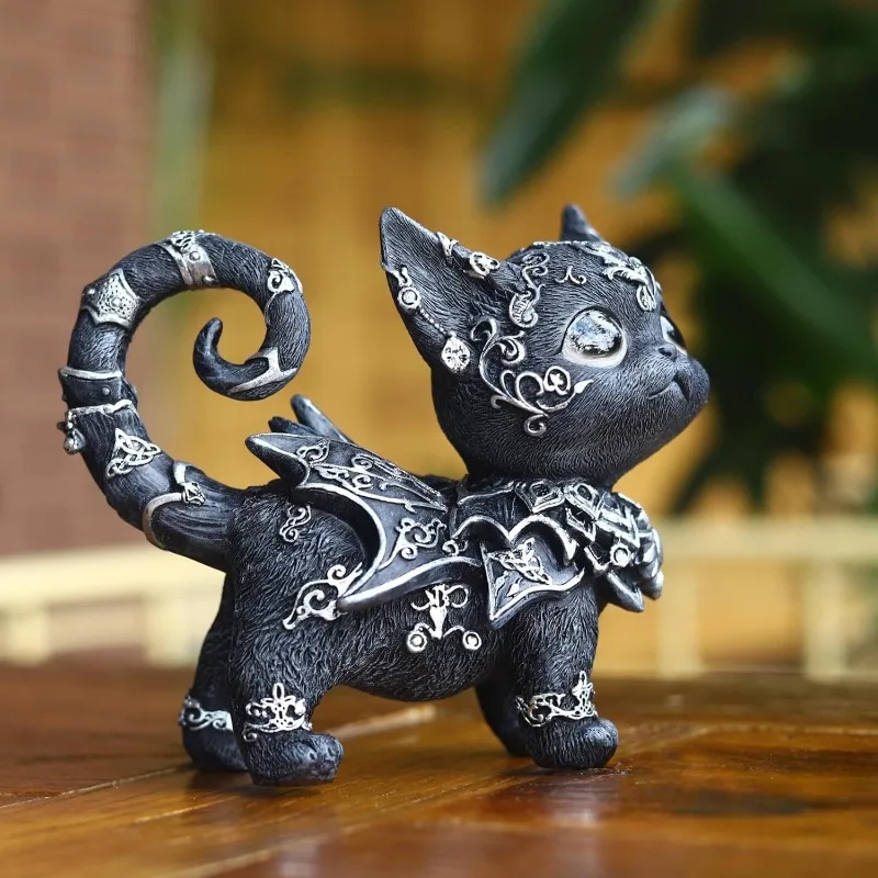 Mysterious Black Cat Statue 15x15x5.5cm Resin Home Decor Gothic Witchy Altar Halloween Decorations