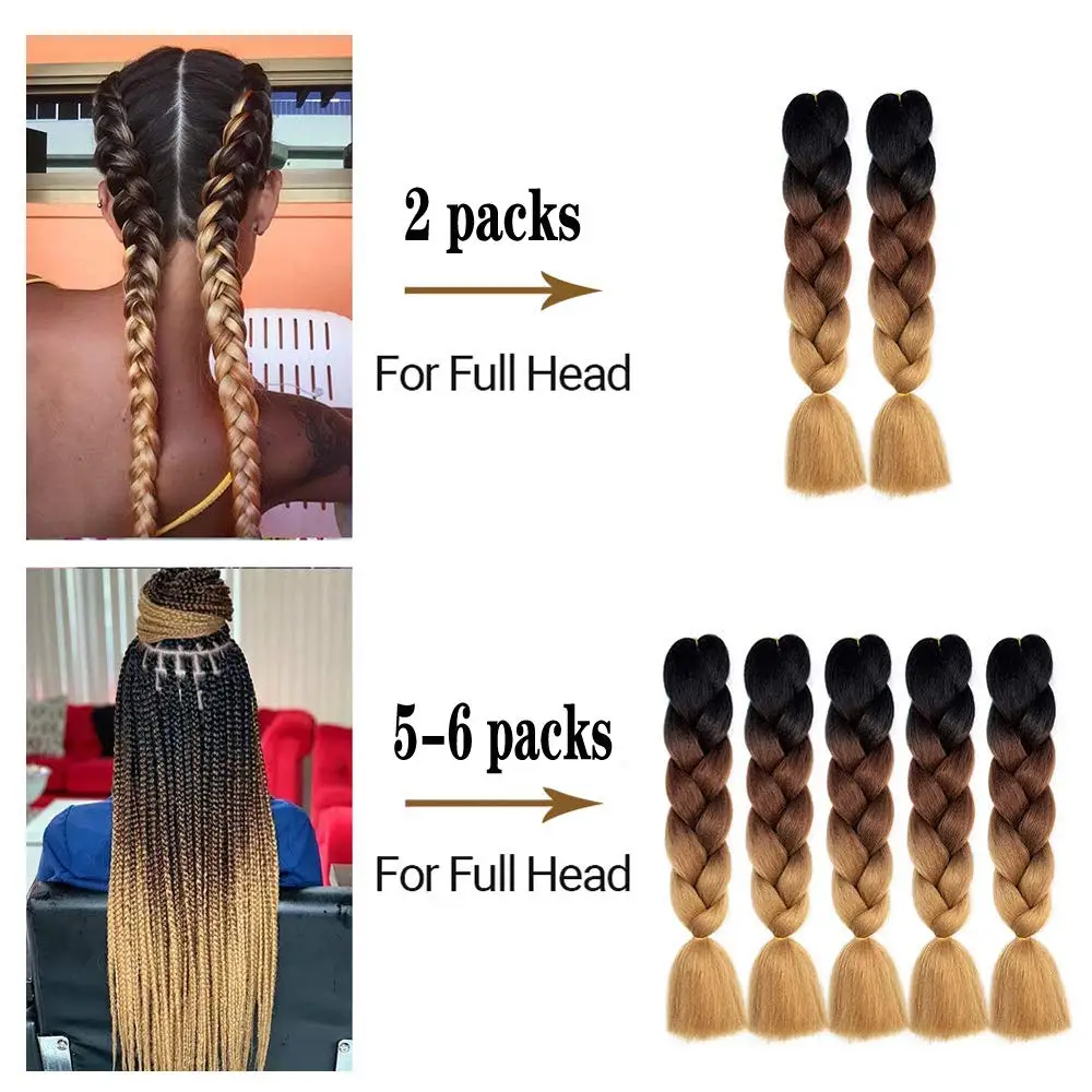 Ombre Jumbo Braiding Hair Extensions 24 Inch 1Pcs High Temperature Synthetic Fiber Hair Extensions for Braiding Box Braids