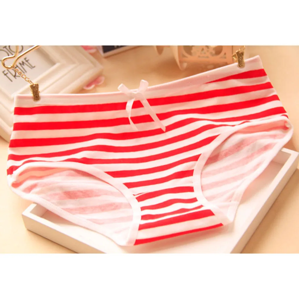 Women Striped Panties Bow Tie Briefs Cotton Breathable Underwear Soft Comfort Underpants Cute Knickers Female Lingerie