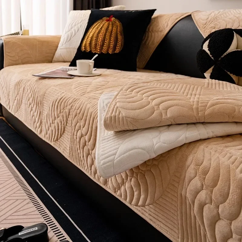 

1PC Leaves Jacquard Sofa Mat for Living Room Thicken Velvet Warm Couch Slipcover Non-Slip L-shaped Corner Sofa Seat Towel 쇼파 패드