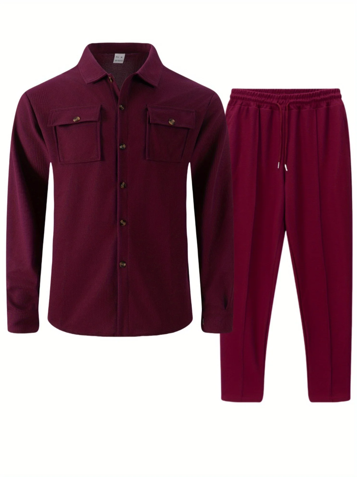 Ensemble deux pièces pantalon gaufré à manches longues, couleur unie, double poche, cardigan boutonné, chemise, nouvelle collection automne