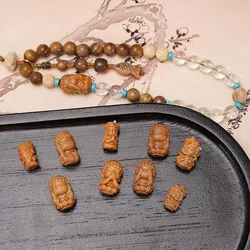 1PC Natural Wooden Sandalwood Carved Buddha With Hole For Jewelry Making Diy Necklace Bracelet Pendant Accessory Findings