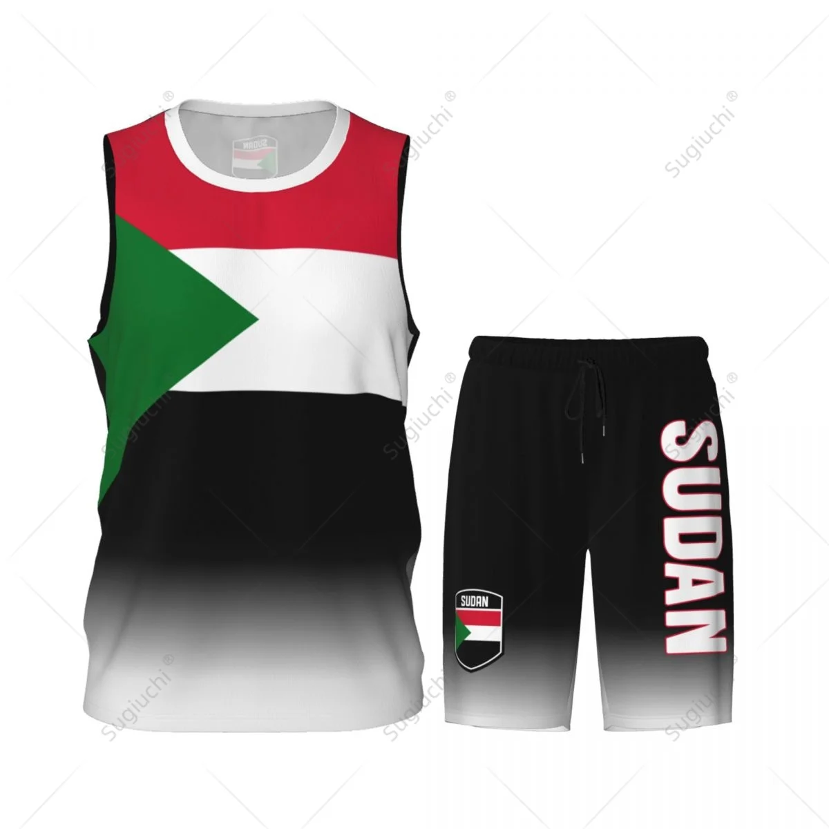 Men Sudan Flag Basketball Jersey Set Mesh Shirt & Pants Sleeveless Exclusive Team-up Custom Name Nunber Unisex