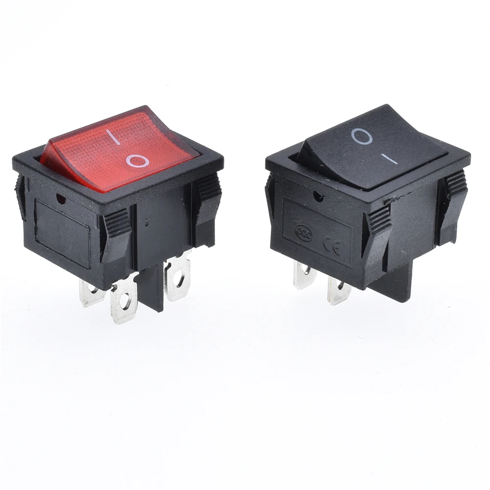 KCD5 21x24mm Rocker Switch On Off 4 Pin With Led 4 250V 220V T85 20A Small 4 Pin Light For 2 Position 250V 230v Lamp 10A Rocket
