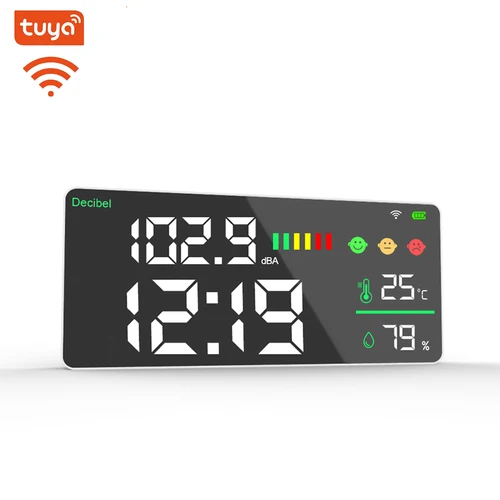 Imagen 1 del producto Dienmern DM165A WIFI pantalla LED medidor de decibelios montado en la pared Monitor de temperatura/humedad/tiempo conexión WIFI Tuya, superventas