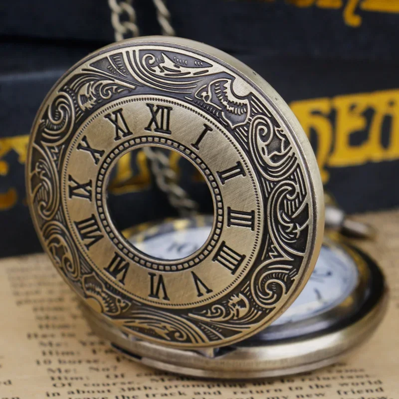 Zegarek kieszonkowy Steampunk Hollow Case Vintage Fob Zegarki kieszonkowe z naszyjnikiem Prezent reloj de bolsillo