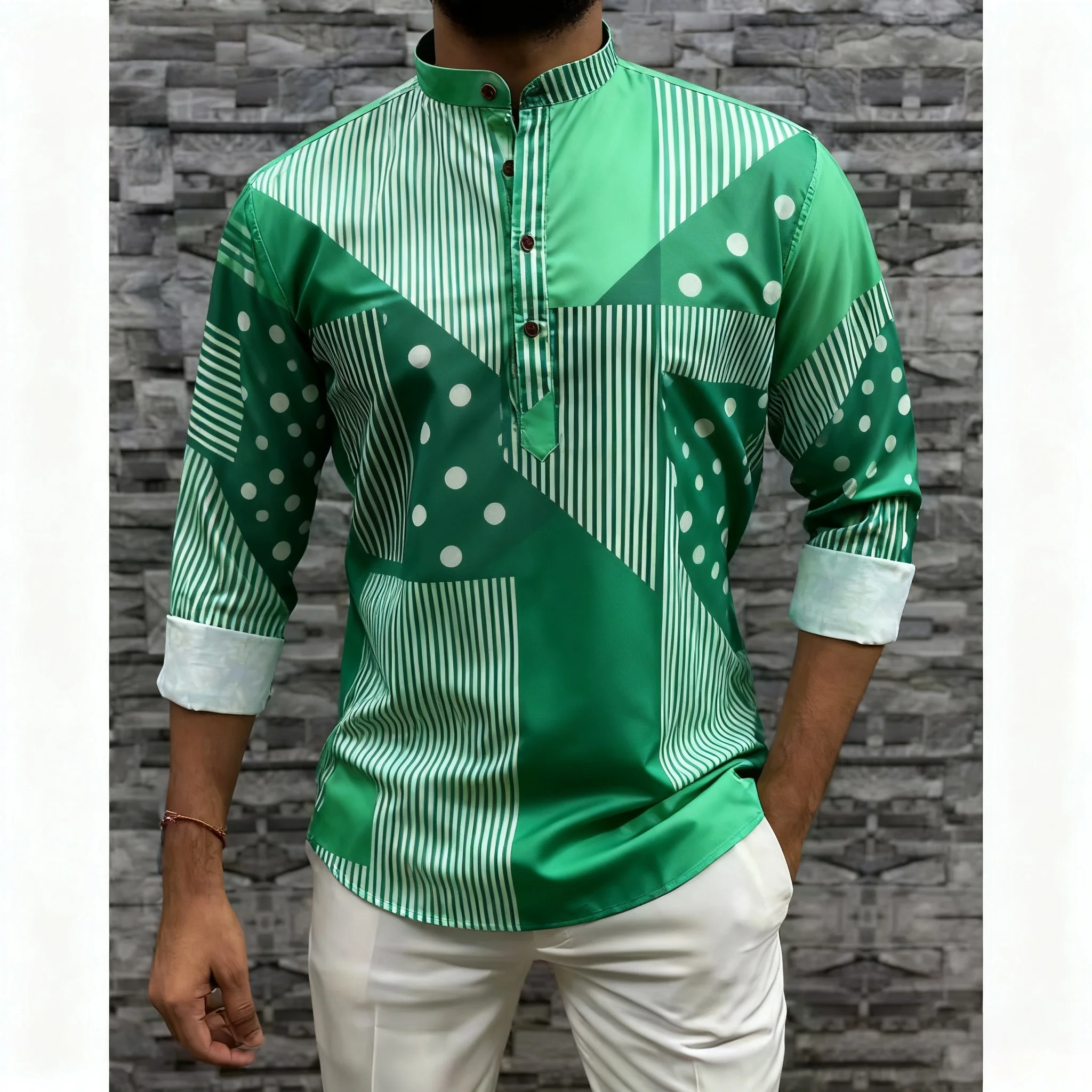 عباية عربية إسلامية فاخرة غير رسمية لعام 2026 على الطراز الوطني مطبوعة عرقية وياقة واقفة قميص شبابي بأكمام طويلة Camisa Arabe Hombre