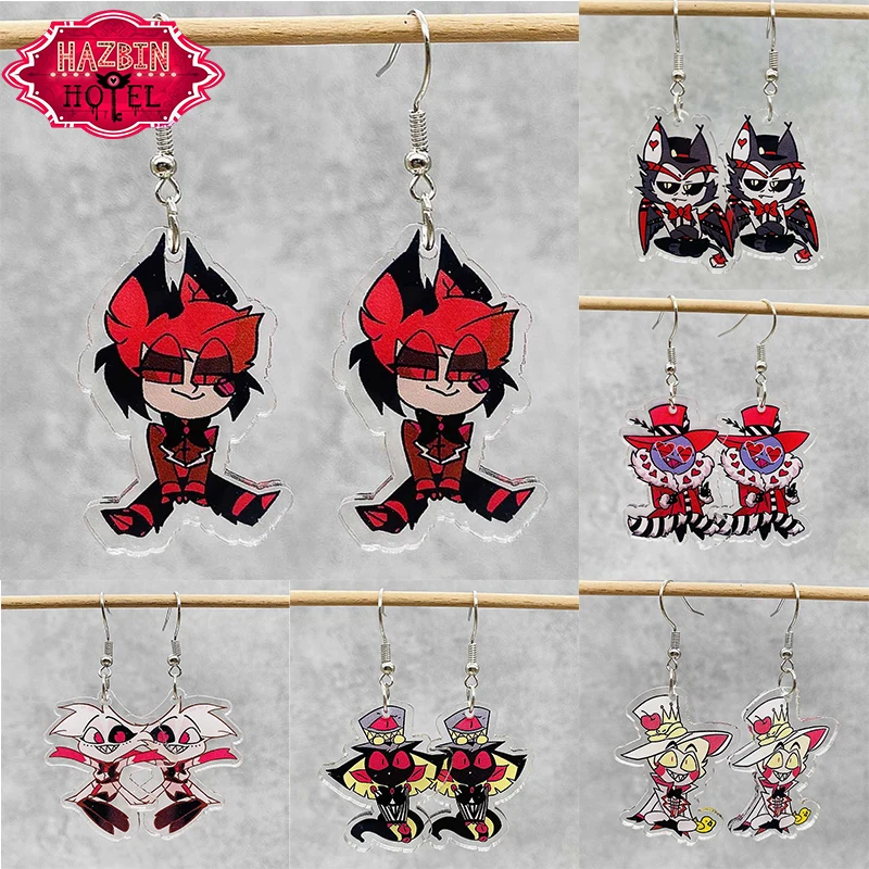 Hazbin Hotel Cartoon Orecchini da donna Figura anime Angelo Polvere Alastor Acrilico Orecchio Ciondolo Orecchino Accessori per gioielli Regali per