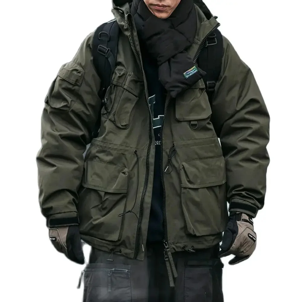 

Winter American High Quality Outdoor Cargo Hooded Puffer Jacket Men Clothing Harajuku Casual Windproof Hiking Suit Korean Coat