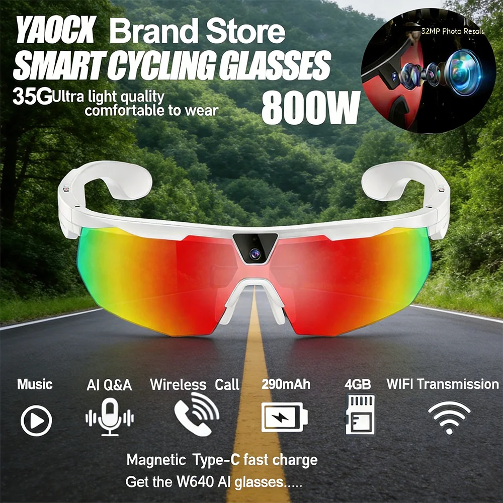 

2026 New Smart Cycling Glasses – 32MP HD Photo 8MP HD Camera AI Conversation AI Translation BT Call Outdoor Sports Sunglasses