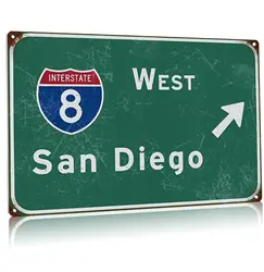 Buoraev Metal Tin Sign West San Diego Intercontinental 8 Highway Poster Sign Indication Metal Sign Airport Highway Bar Club Plaq