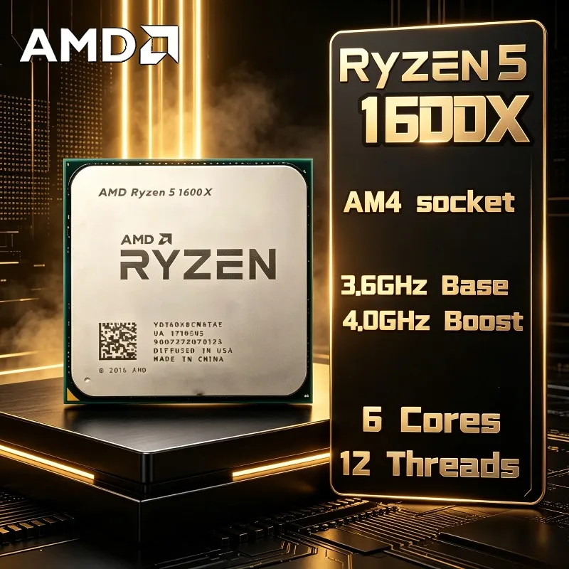 AMD Ryzen 5 1600X 100% Brand New and Original Six-Core Twelve-Thread 3.6 GHz AMD R5 1600X CPU 95W L3=16M Socket AM4 In Stock