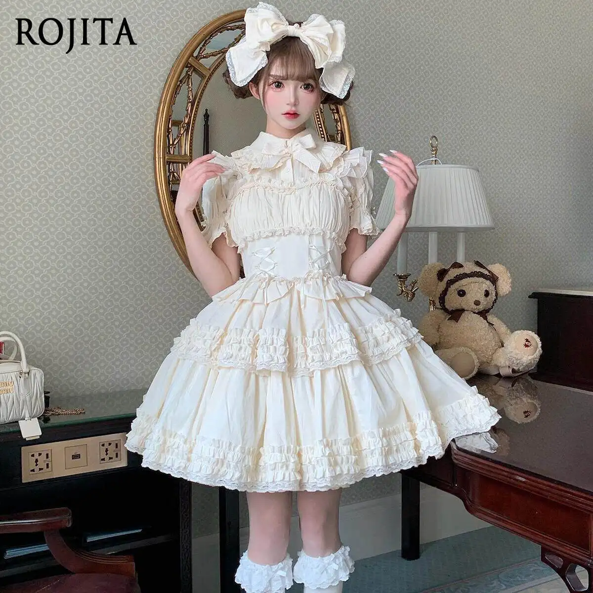 

Cotton Version JSK Elegant Dress Sweet Lolita Dress Two Length Options Long and Short Version One Piece Dress