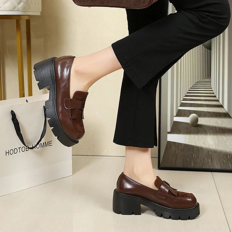 

Женские туфли на толстой подошве с квадратным носком и круглым верхом, водонепроницаемые, на платформе, модные, универсальные, удобные, нескользящие и дышащие