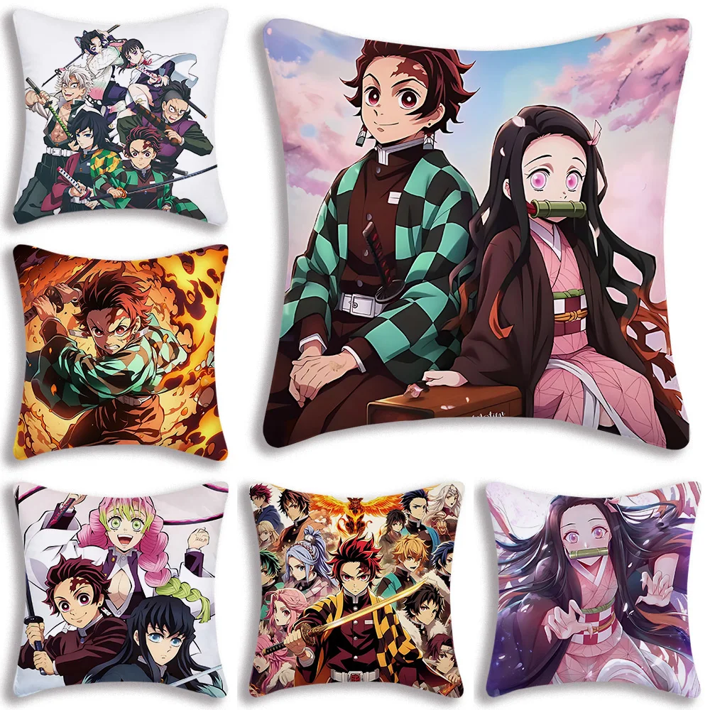 

Demon S-Slayer K-Kamado T-Tanjiro N-Nezuko Pillow Covers Sofa Decorative Home Double-sided Printing Short Plush Cushion Cover