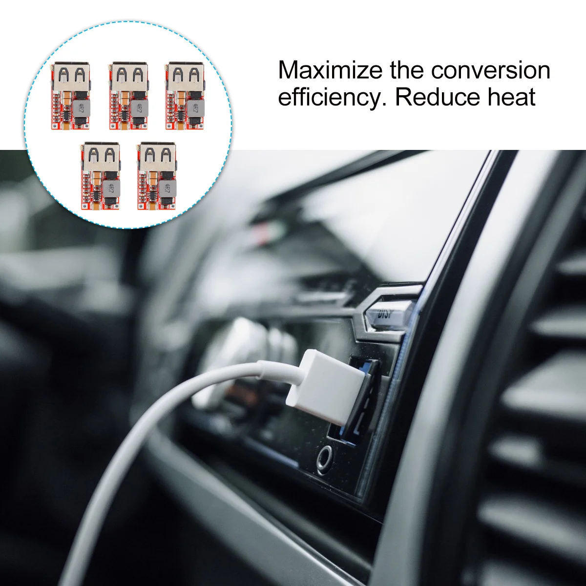 โมดูลแปลงไฟ DC-DC 5 ชิ้น 6-24V เป็น 5V 3A พร้อมพอร์ต USB สำหรับชาร์จในรถยนต์ผ่านช่องจุดบุหรี่ แบบไม่แยกวงจร ซิงโครนัส