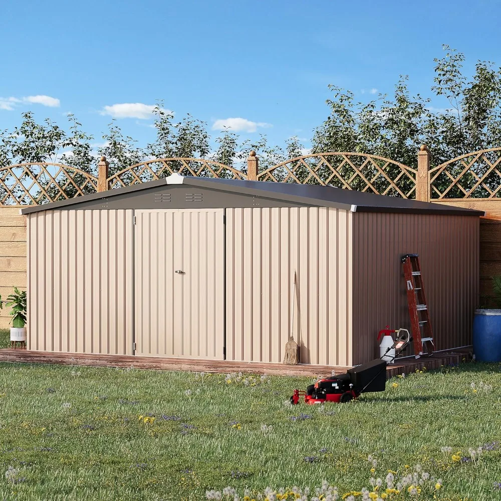 10' x 12' Shed Outdoor Storage Shed Clearance, Large Metal Garden Yard Steel  with Design of Lockable Doors