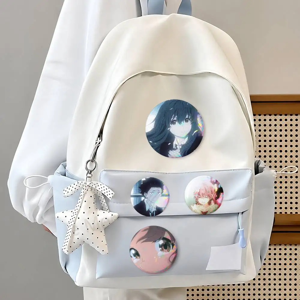 A Siles-nt Voice Round Button Badge Pin Set Anime Cartoon Game Music Cool Fashion Brooch For Backpack Clothes Hat