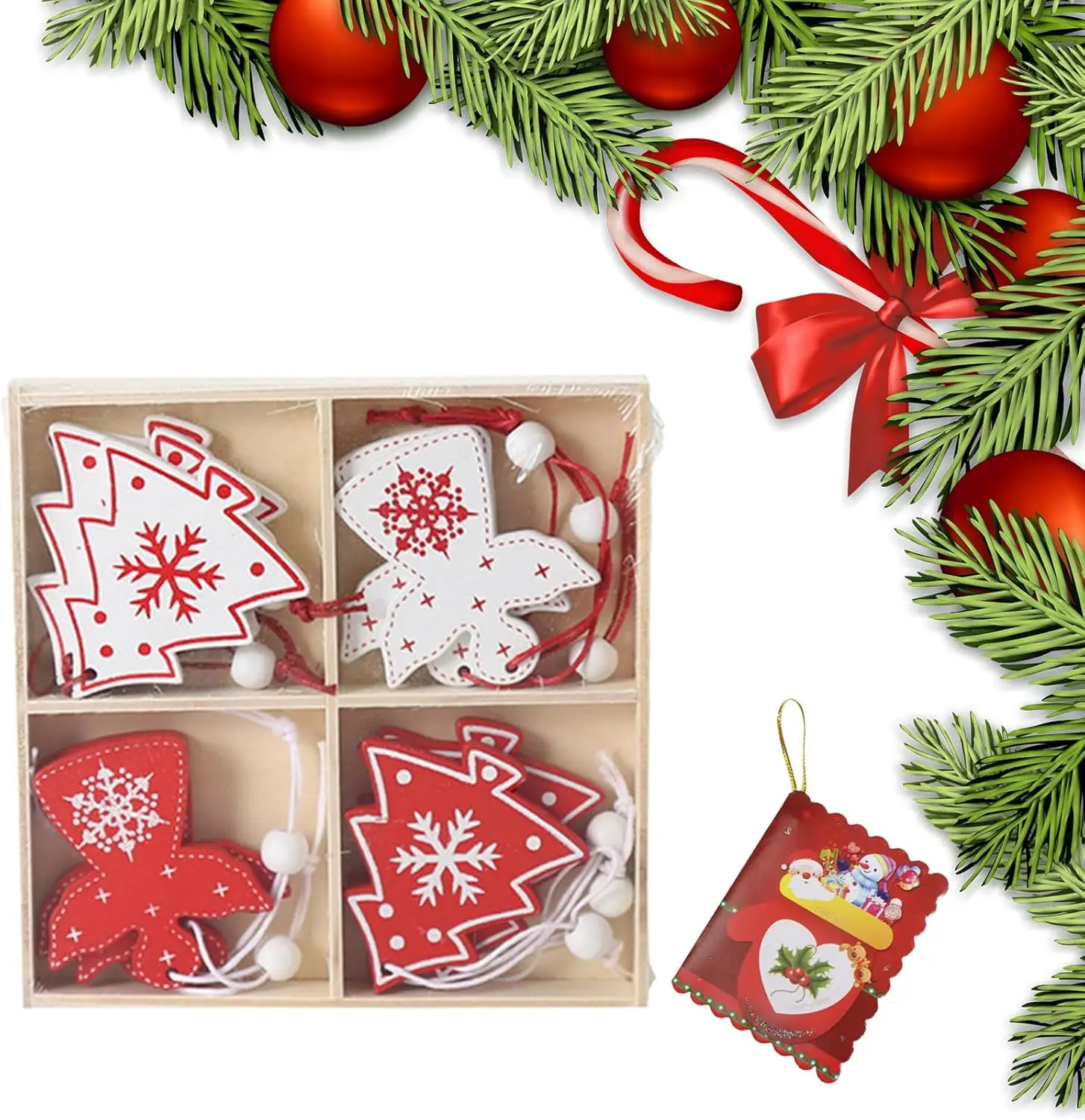 Houten ornamenten kersthangers voor kerstboom 12-delige set, Kerstmis, woondecoratie, Kerstmis, Retro, Hout