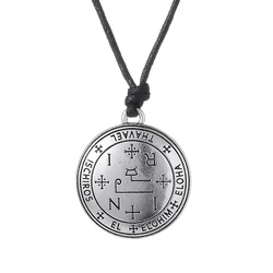 Key of Solomon Round Pendant Necklace The Seal of The Seven Archangels Talisman Rope Chain Amulet Stainless Steel Long Necklaces