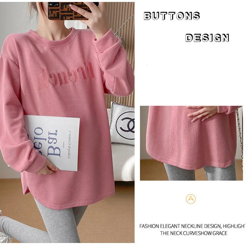 Pregnant Spring and Fall Fashion Prints Cotton Maternity Hoodies Ins Loose Sweatshirt Shirt for Pregnant Women Pregnancy Tops