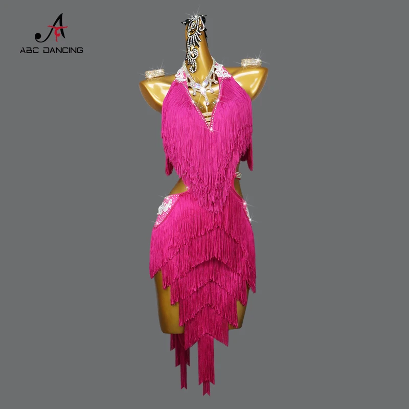 

2024 Red Latin Dance Suit Fringe Dress Sexy Skirt Ballroom Practice Wear Girls Custom Large Size Dancewear Stage Samba Kids Prom