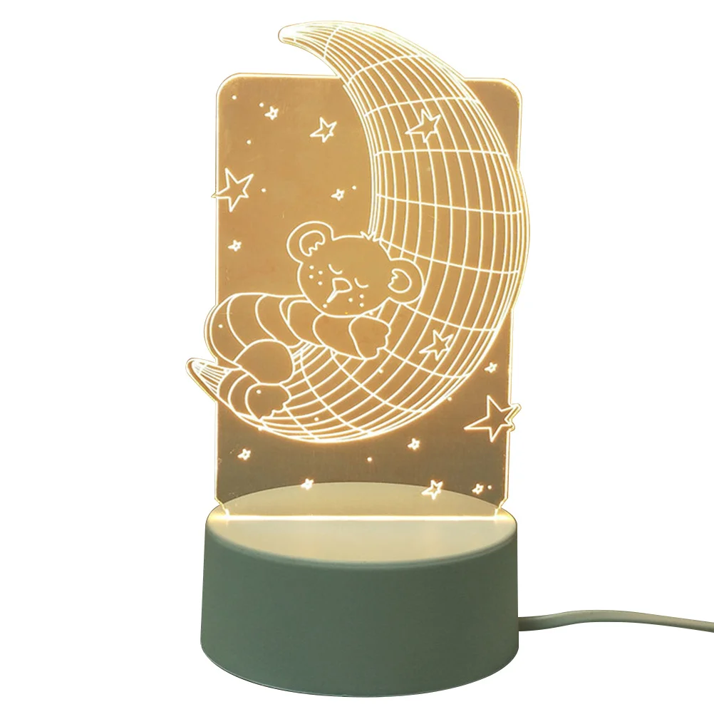 USB قابلة للشحن LED أباجورة ثلاثية الأبعاد القمر الدب ضوء الليل لغرفة النوم ديكور المنزل الدافئة حماية العين الجدول مصباح #2