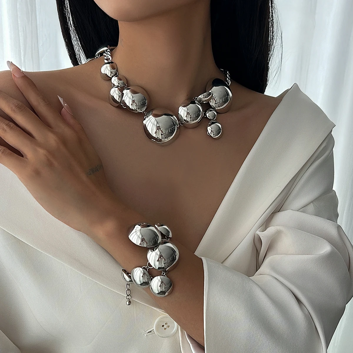 Ingemark Hip Hop Punk Semicircle Chain Necklace Bracelet for Women 2025 Trend Classic Metal Link Grunge Jewelry Steampunk Men