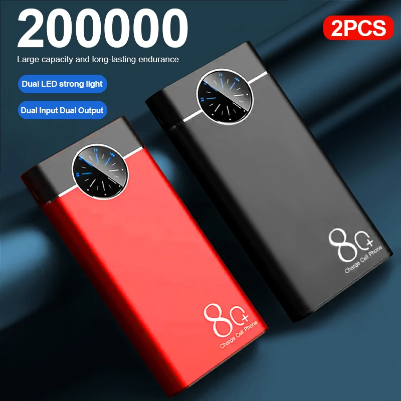 2PCS Power Bank  200000mAh Super Fast Chargr Portable Charger Digital Display External Battery Pack for iPhone Xiaomi Samsung