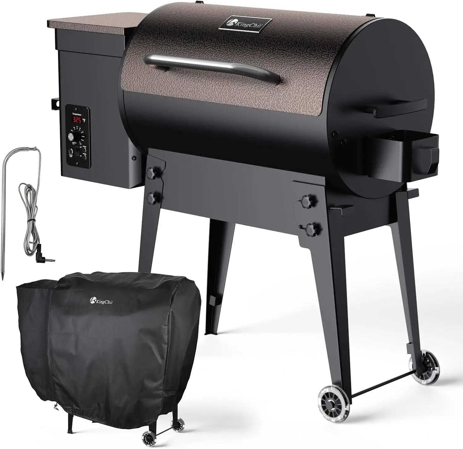 KingChii Portable Electric Wood Pellet Grill & Smoker with Foldable Legs, 456 SQ.IN Grill Capacity, with PID Temperature Control