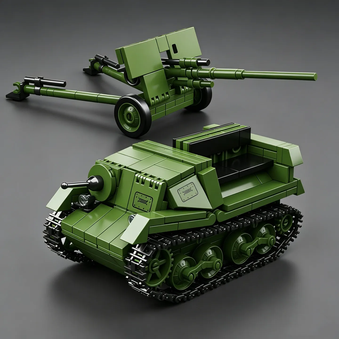 Anti-Tank Artillery Tractor Assembly Kit; Modular Tracked Armored Vehicle Model; Mortar Toy
